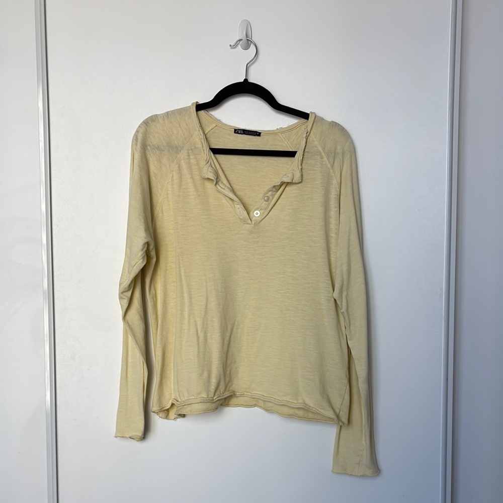 ZARA Butter Yellow Rolled Hem Long Sleeve